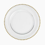 CLEAR CHARGER PLATE WITH GOLD BEADS