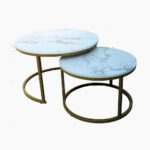 COFFEE TABLE - ROUND GOLD WITH MARBLE TOP SET OF 2