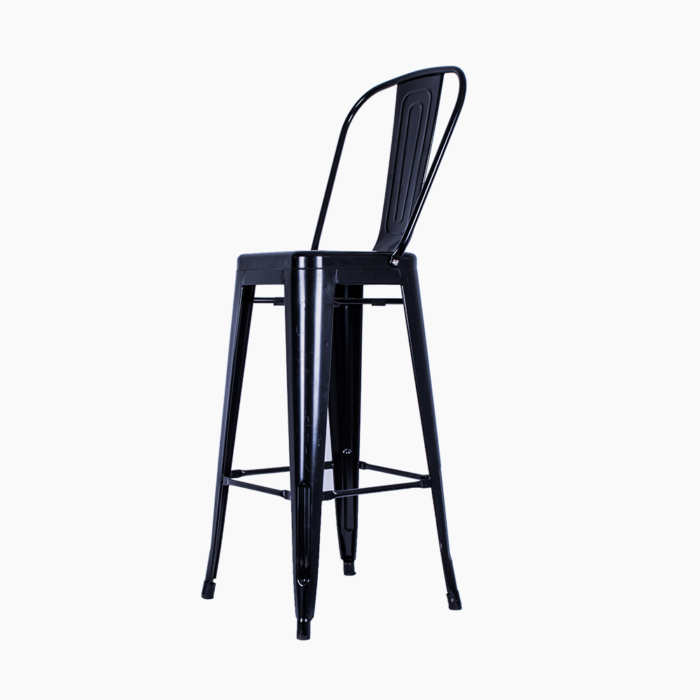 METAL BLACK STOOL WITH BACK Party Guide