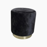 POUFFE - VELVET ROUND BLACK WITH GOLD DETAIL 38X38CM