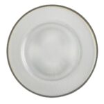 CLEAR CHARGER PLATE WITH LINES & SILVER RIM