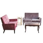 LOVE SEAT SOFA SET - GREY, DUSTY PINK SOFA