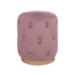 POUFFE – VELVET ROUND PINK WITH GOLD DETAIL
