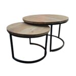 COFFEE TABLE -  ROUND WITH WOODEN TOP SET OF 2